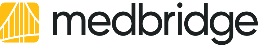 MedBridge logo with black text and a yellow design element on the left.